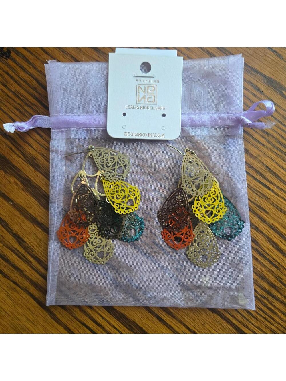 Neva Creation Multi-Color Filigree Teardrop Cluster Dangle Earrings L&N safe